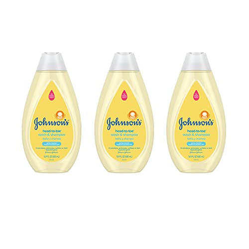 Johnson's Head-to-Toe Gentle Tear-Free Baby & Newborn Wash & Shampoo, Sulfate-, Paraben- Phthalate- & Dye-Free, Hypoallergenic Wash for Sensitive Skin & Hair, 3 x 16.9 fl. Oz (Amazon Exclusive)