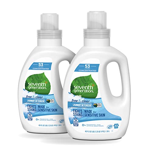 Seventh Generation Concentrated Laundry Detergent, Free & Clear Unscented, 40 Oz, Pack of 2 (106 Loads)