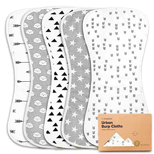 5-Pack Organic Burp Cloths for Baby Boys and Girls - Ultra Absorbent Burping Cloth, Burp Clothes, Newborn Towel - Milk Spit Up Rags - Burpy Cloth Bib for Unisex, Boy, Girl - Burp Cloths (Grayscape)