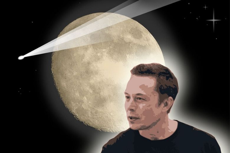 Elon Musk with moon behind him