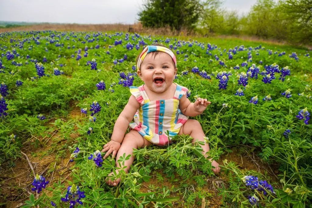 Little girl toddler smiling in a field of flower