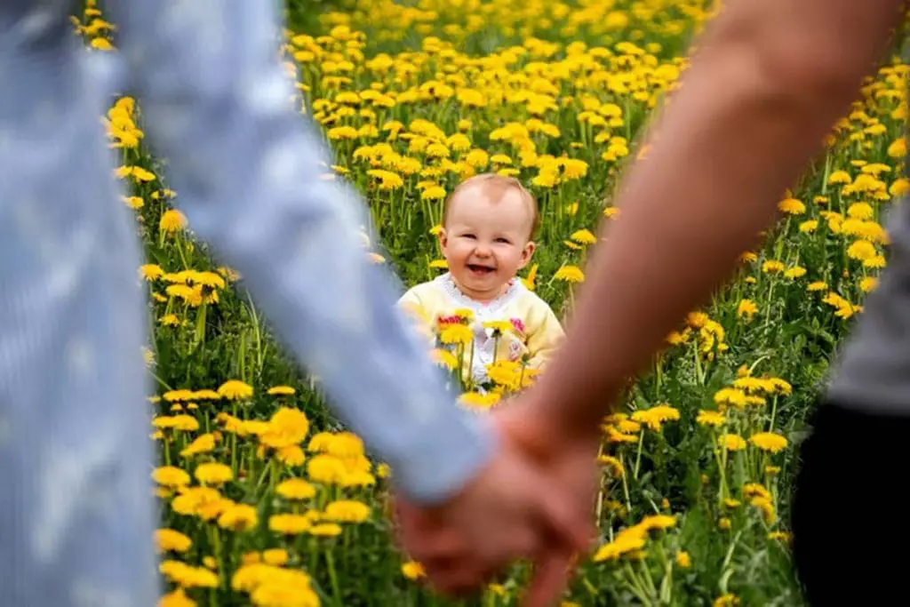 Baby in a flower garden