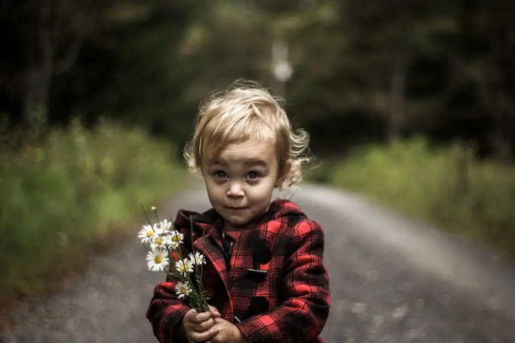 Boy holding some flowers