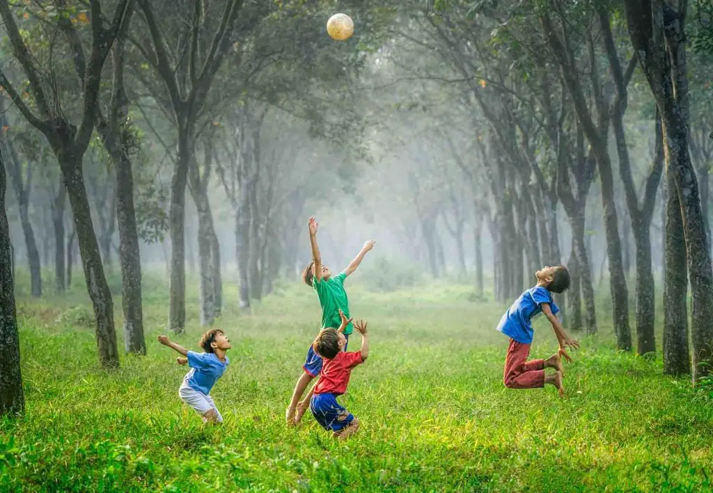 Kids playing with a ball