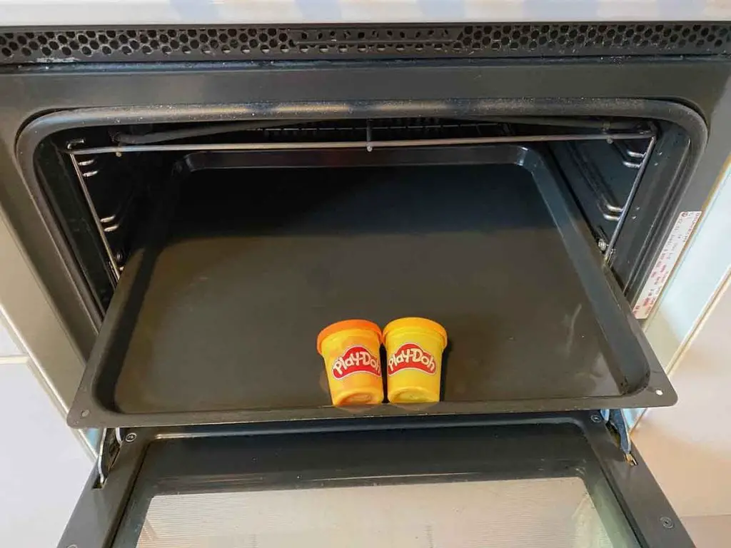 Play Doh in an oven tray