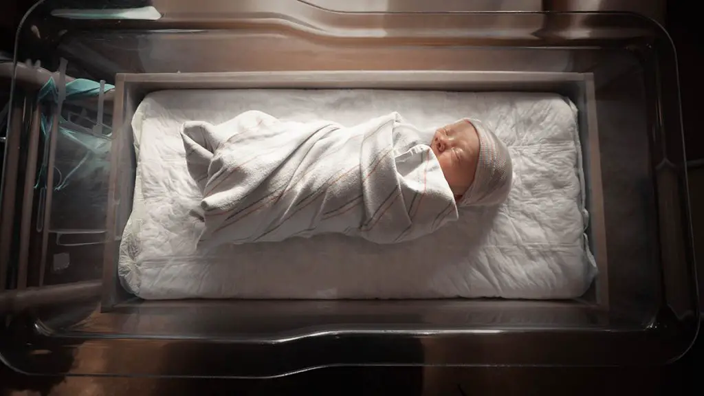 new born baby lying on baby bassinet